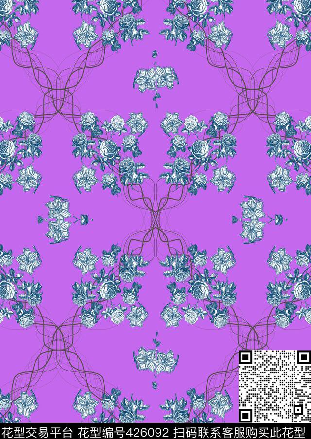 格子花卉无传统印花华亿平台下载（图片编号: 426092） - 瓦栏（Walan）
