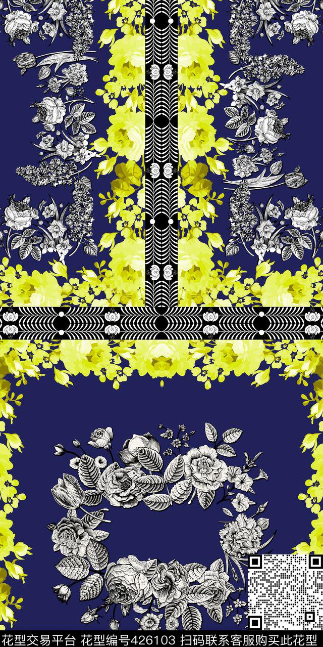 花卉软薄绸花卉复古传统印花华亿平台下载（图片编号: 426103） - 瓦栏（Walan）