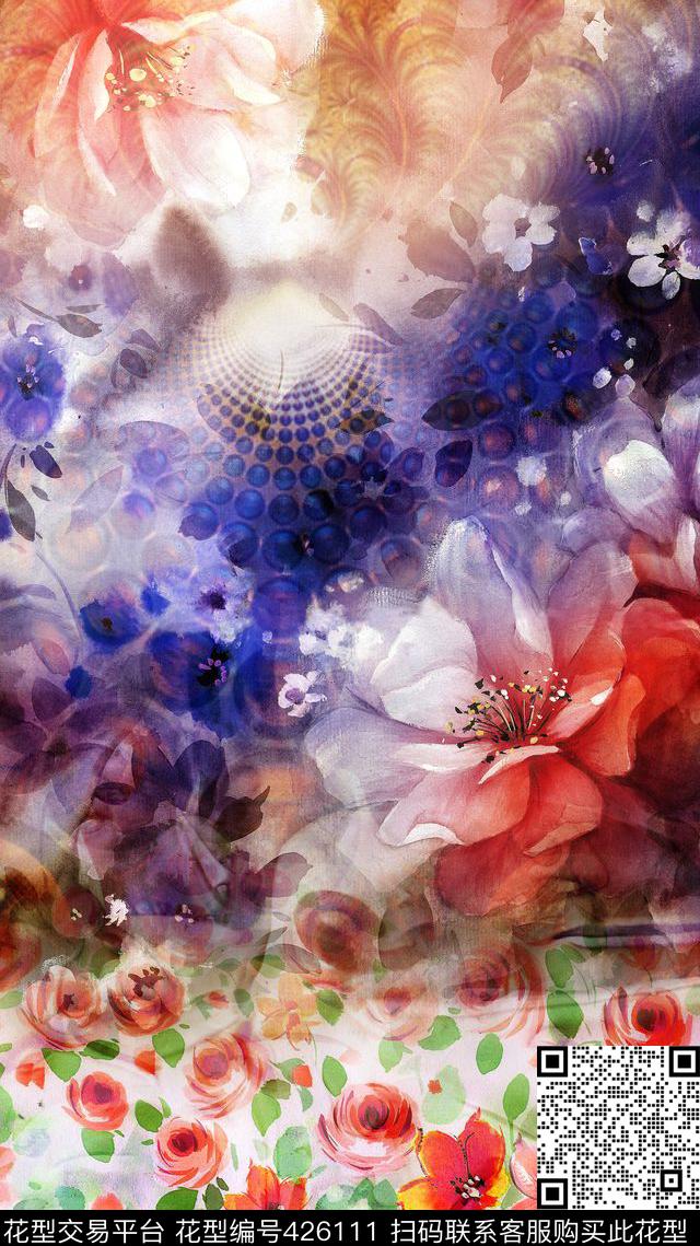 定位花卉几何数码印花华亿平台下载（图片编号: 426111） - 瓦栏（Walan）