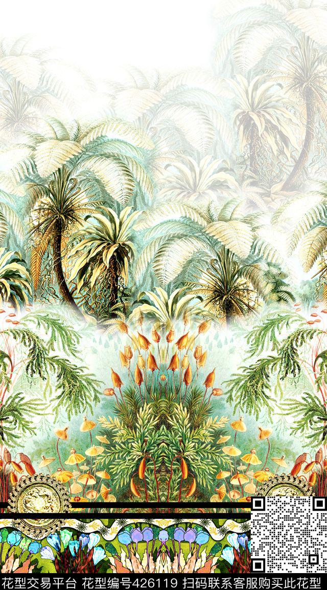 热带树木花草数码印花华亿平台下载（图片编号: 426119） - 瓦栏（Walan）