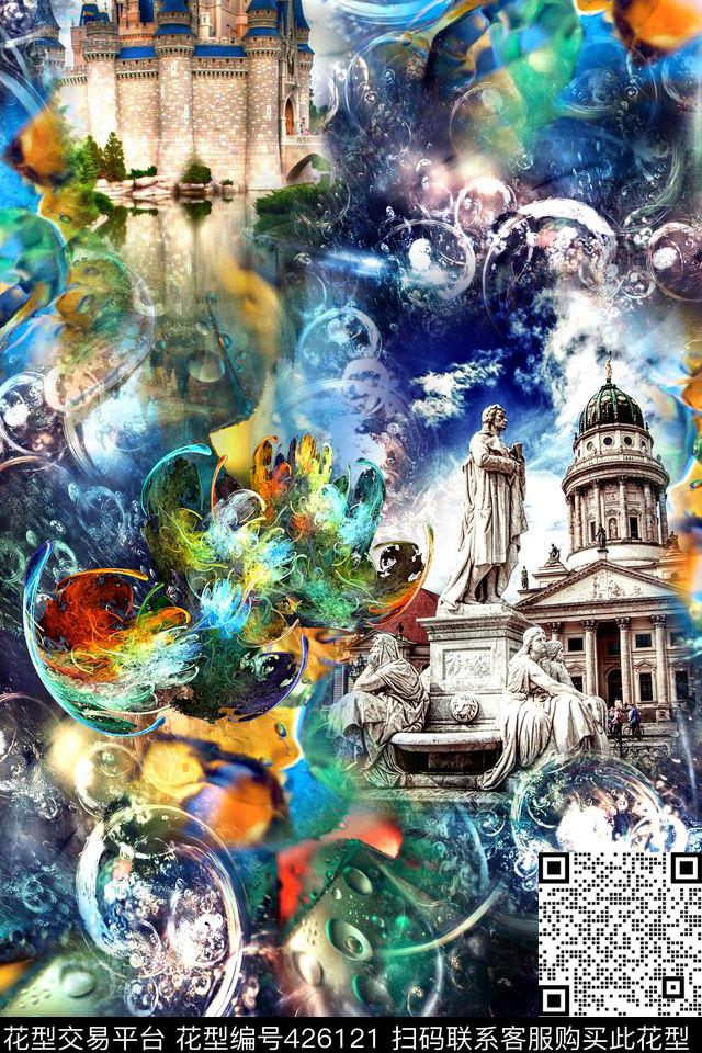 抽象光影建筑数码印花华亿平台下载（图片编号: 426121） - 瓦栏（Walan）