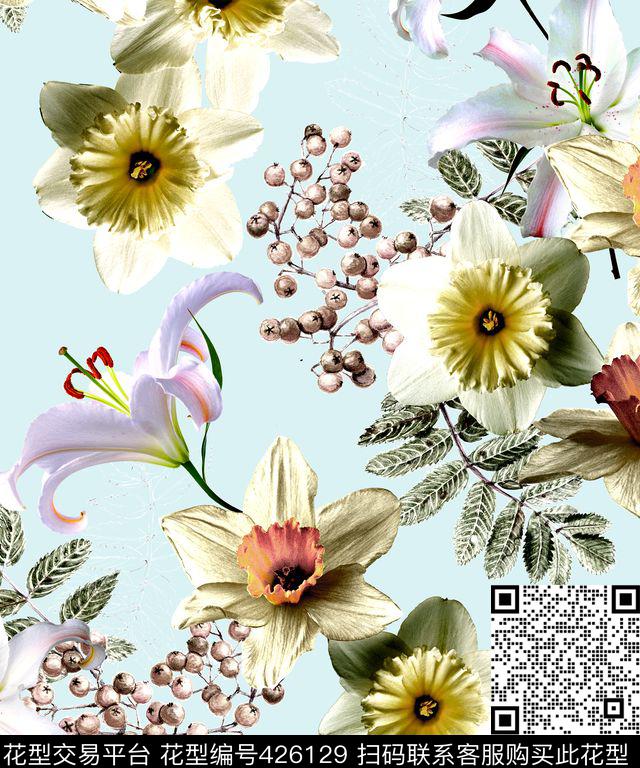 素雅花卉小樱桃数码印花华亿平台下载（图片编号: 426129） - 瓦栏（Walan）