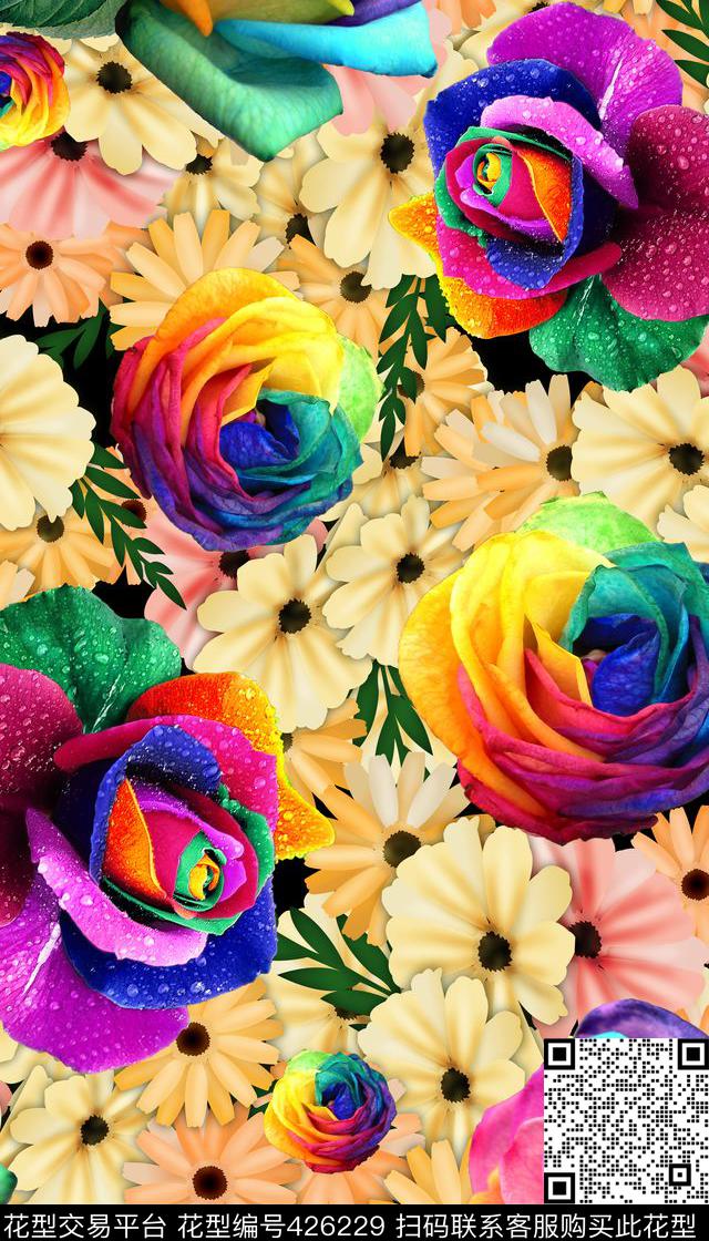 花卉玫瑰花水彩数码印花华亿平台下载（图片编号: 426229） - 瓦栏（Walan）