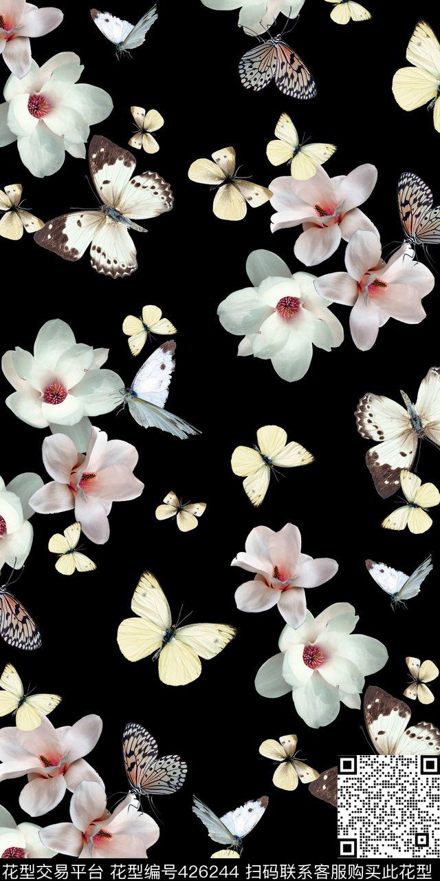 简单清爽大牌玉兰蝴蝶数码印花华亿平台下载（图片编号: 426244） - 瓦栏（Walan）