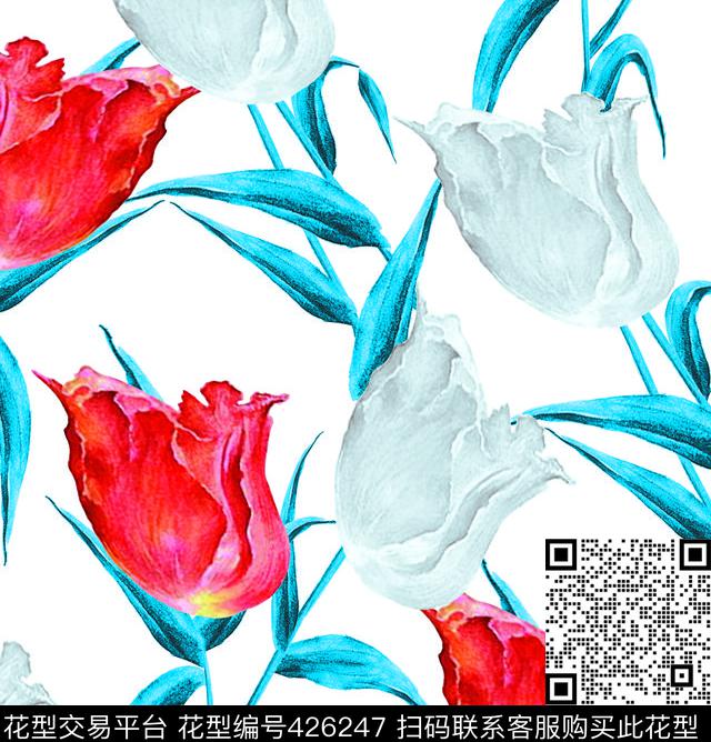 郁金香花朵循环数码印花华亿平台下载（图片编号: 426247） - 瓦栏（Walan）