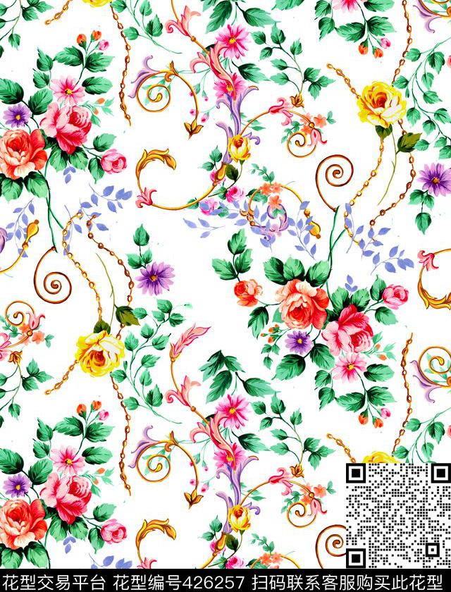 金属时尚简约水彩手绘数码印花华亿平台下载（图片编号: 426257） - 瓦栏（Walan）