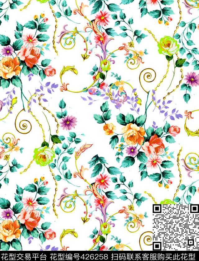 时尚简约水彩手绘金属数码印花华亿平台下载（图片编号: 426258） - 瓦栏（Walan）