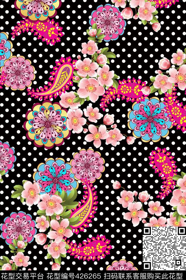 半身裙波点花卉数码印花华亿平台下载（图片编号: 426265） - 瓦栏（Walan）