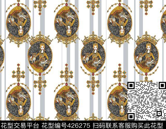 宫廷风镜框老虎数码印花华亿平台下载（图片编号: 426275） - 瓦栏（Walan）