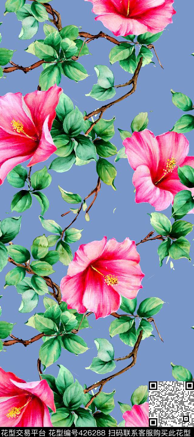 水彩手绘植物百合花数码印花华亿平台下载（图片编号: 426288） - 瓦栏（Walan）