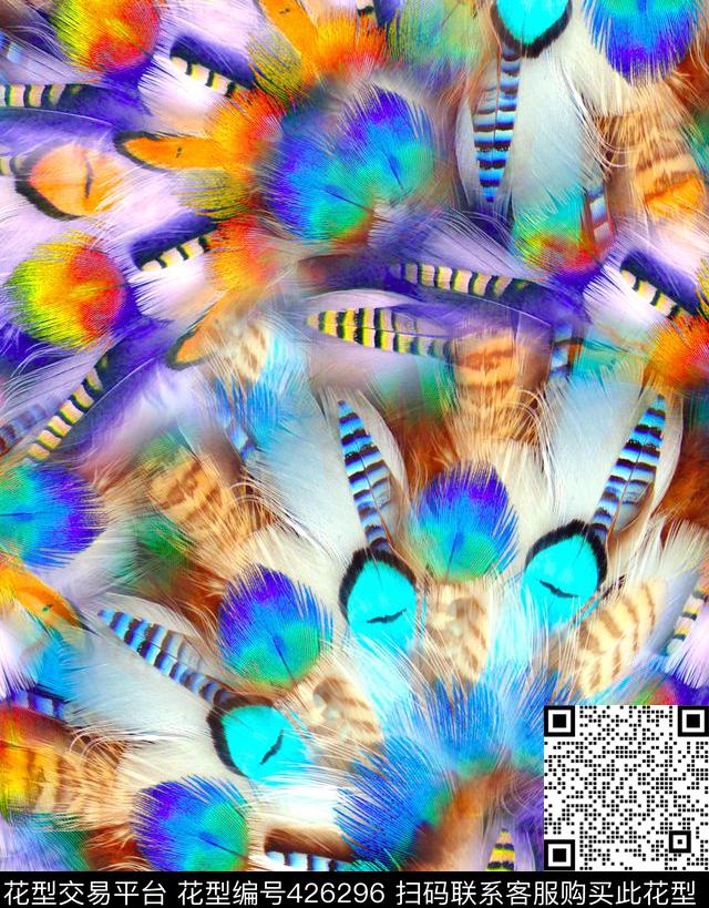 抽象羽毛数码数码印花华亿平台下载（图片编号: 426296） - 瓦栏（Walan）