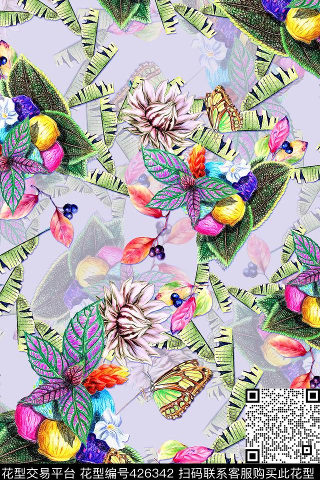 数码手绘花植物数码印花华亿平台下载（图片编号: 426342） - 瓦栏（Walan）