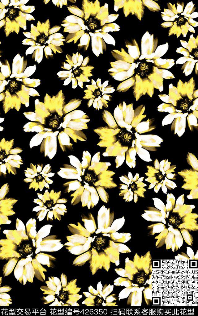花小菊小黄花数码印花华亿平台下载（图片编号: 426350） - 瓦栏（Walan）