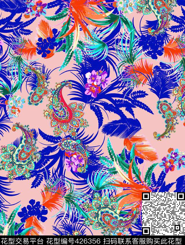 花火腿花民族风数码印花华亿平台下载（图片编号: 426356） - 瓦栏（Walan）