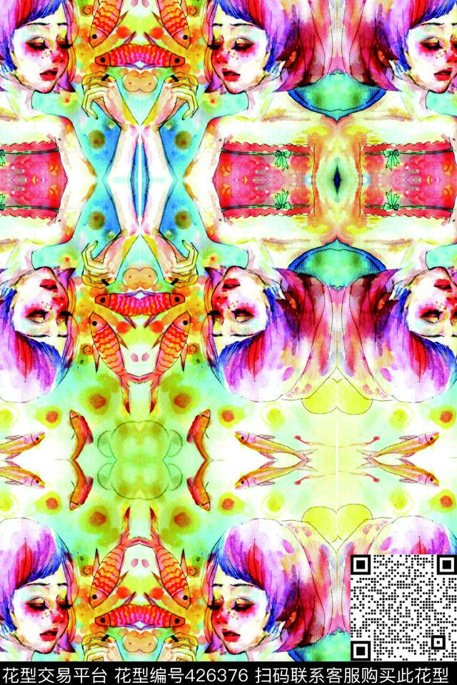 手绘人物个性传统印花华亿平台下载（图片编号: 426376） - 瓦栏（Walan）