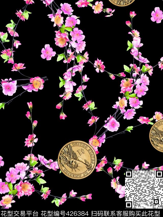 时尚金属花数码印花华亿平台下载（图片编号: 426384） - 瓦栏（Walan）