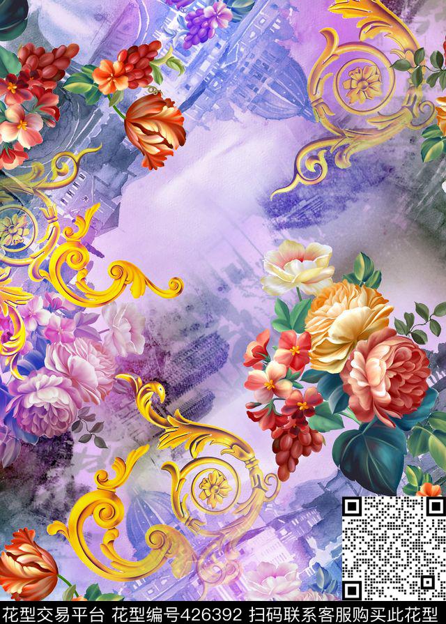 欧式花卉景观数码印花华亿平台下载（图片编号: 426392） - 瓦栏（Walan）