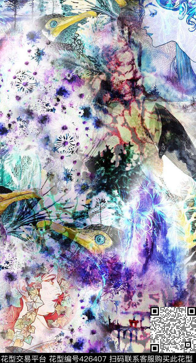 抽象服装画稿数码印花华亿平台下载（图片编号: 426407） - 瓦栏（Walan）