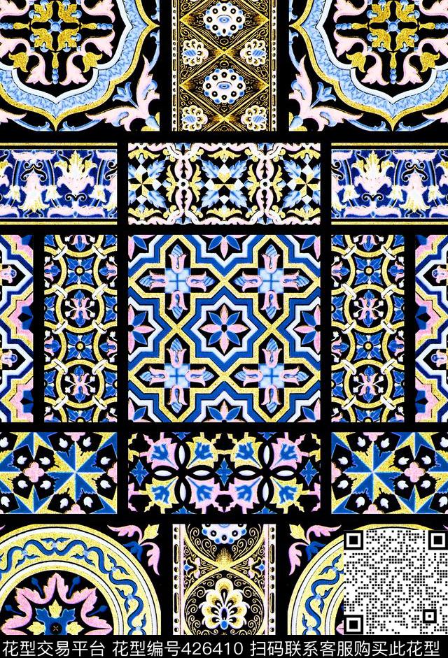 复古陶瓷金边数码印花华亿平台下载（图片编号: 426410） - 瓦栏（Walan）