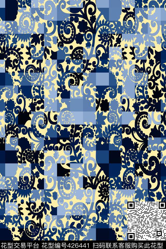 方格佩斯里时尚传统印花华亿平台下载（图片编号: 426441） - 瓦栏（Walan）