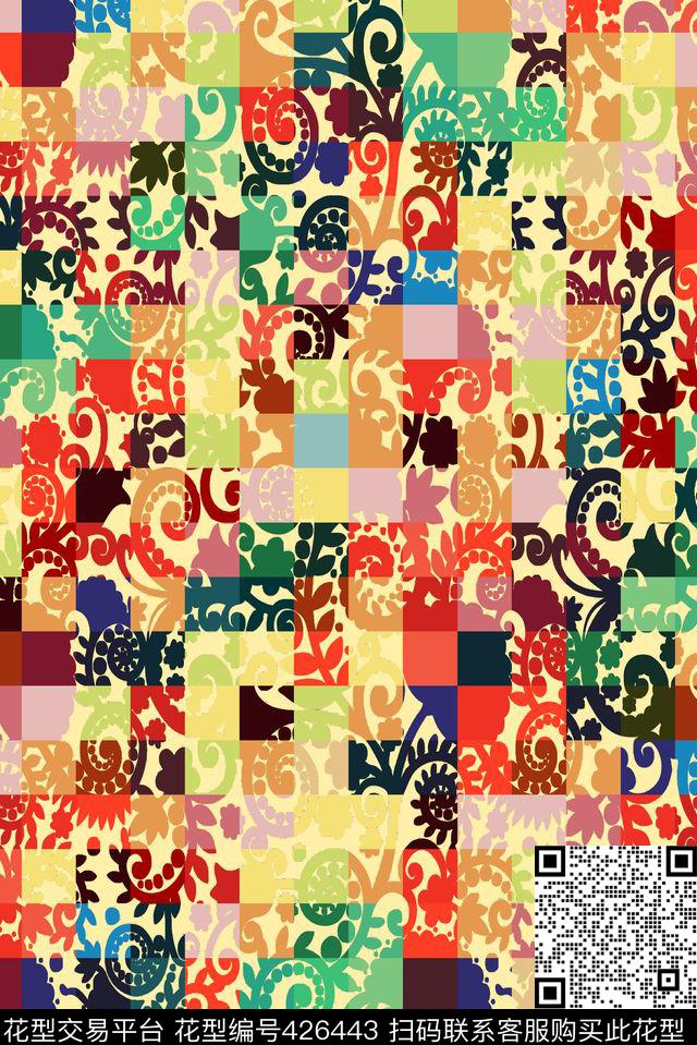 时尚方格佩斯里传统印花华亿平台下载（图片编号: 426443） - 瓦栏（Walan）