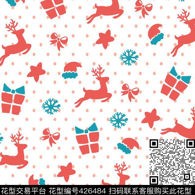 卡通麋鹿圣诞节传统印花华亿平台下载（图片编号: 426484） - 瓦栏（Walan）