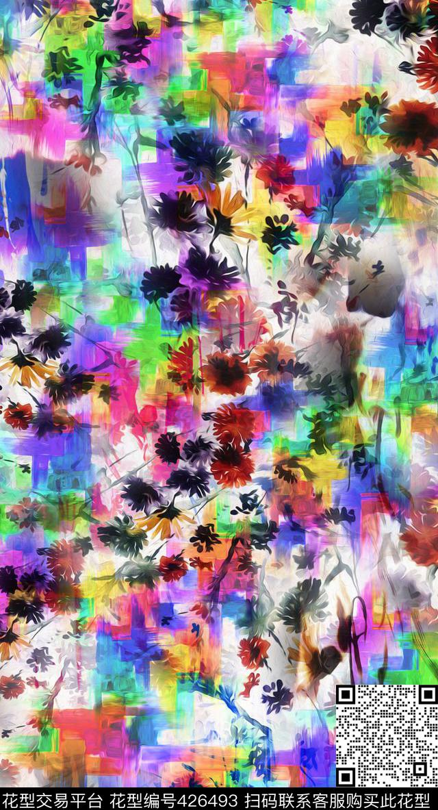 彩色油画花卉数码印花华亿平台下载（图片编号: 426493） - 瓦栏（Walan）