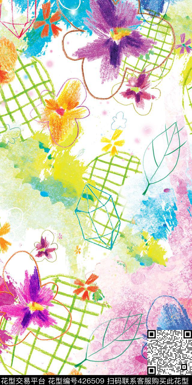 抽象多彩花卉梦幻数码服装数码印花华亿平台下载（图片编号: 426509） - 瓦栏（Walan）