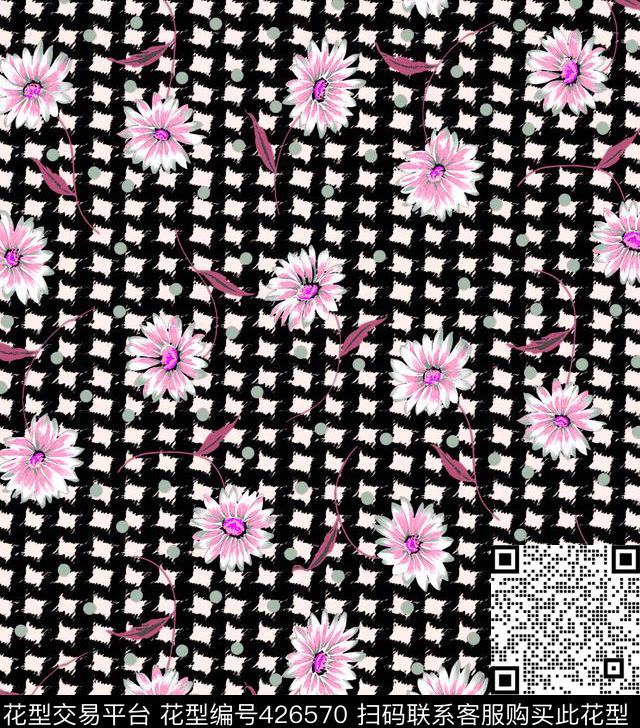 花卉菊花千鸟格底纹小清新数码印花华亿平台下载（图片编号: 426570） - 瓦栏（Walan）
