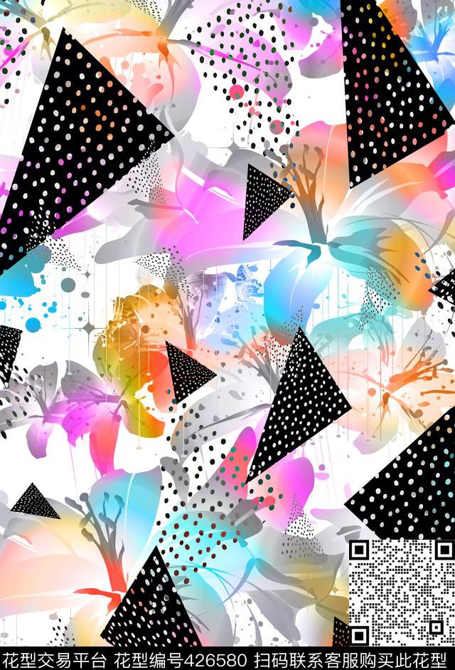 三角瑕疵花卉数码印花华亿平台下载（图片编号: 426580） - 瓦栏（Walan）
