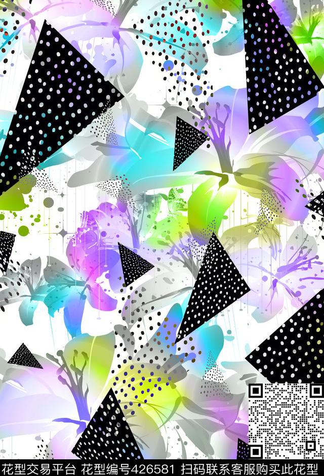 三角瑕疵花卉数码印花华亿平台下载（图片编号: 426581） - 瓦栏（Walan）