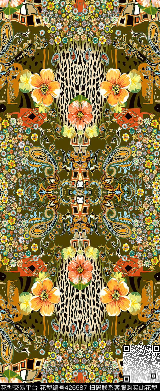 民族风腰果花花卉数码印花华亿平台下载（图片编号: 426587） - 瓦栏（Walan）