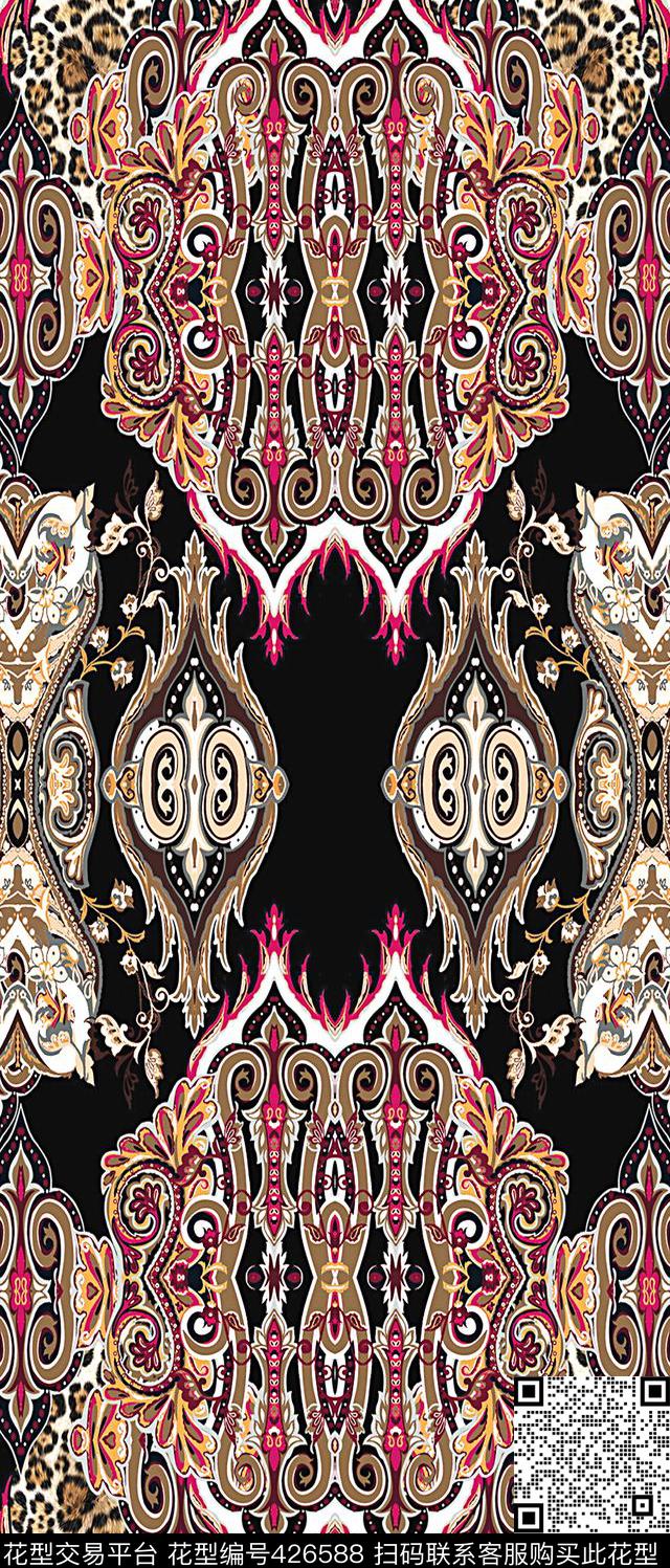 宫廷风豹纹欧式数码印花华亿平台下载（图片编号: 426588） - 瓦栏（Walan）