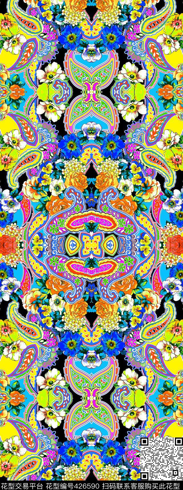 民族风火腿纹腰果花数码印花华亿平台下载（图片编号: 426590） - 瓦栏（Walan）