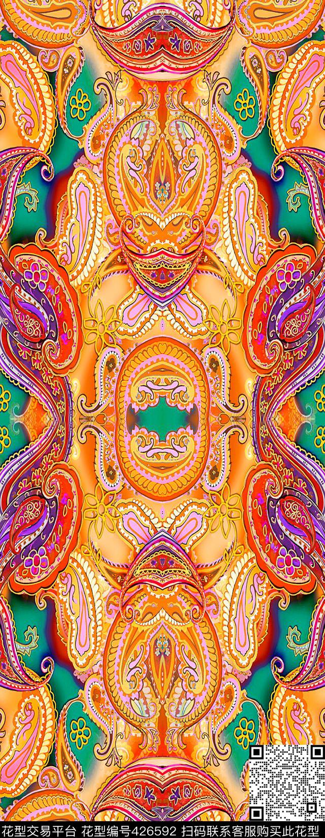 民族风火腿纹腰果花数码印花华亿平台下载（图片编号: 426592） - 瓦栏（Walan）