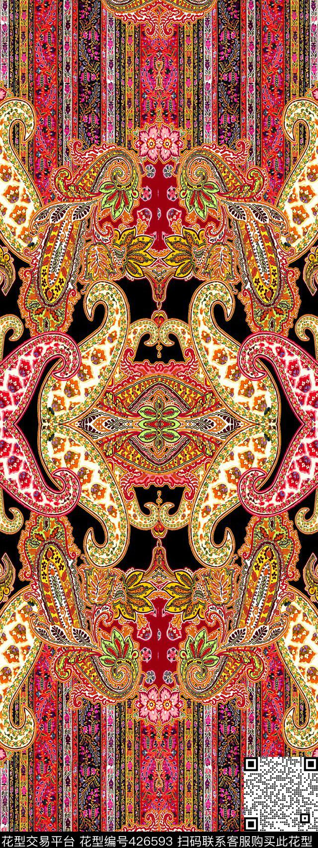 民族风火腿纹腰果花数码印花华亿平台下载（图片编号: 426593） - 瓦栏（Walan）