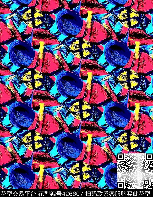 抽象艺术笔刷数码印花华亿平台下载（图片编号: 426607） - 瓦栏（Walan）