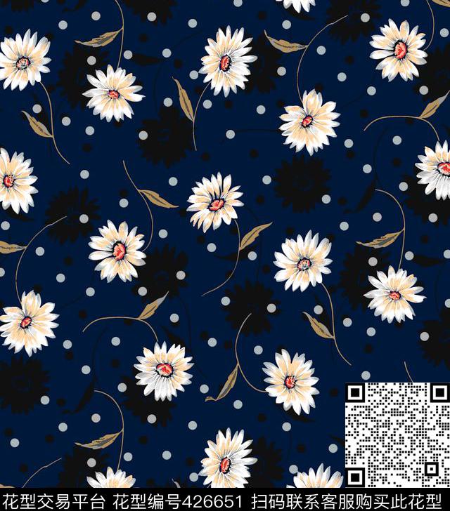 花卉菊花波点小清新传统印花华亿平台下载（图片编号: 426651） - 瓦栏（Walan）