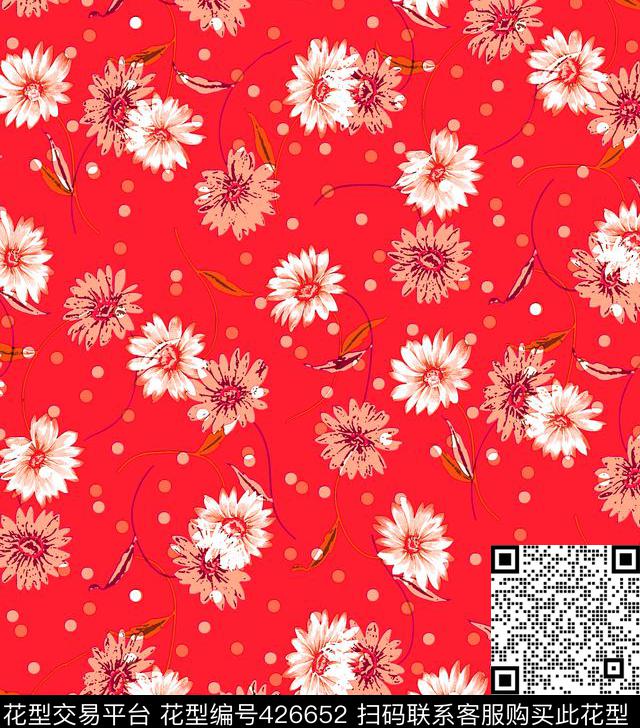 小清新花卉菊花波点传统印花华亿平台下载（图片编号: 426652） - 瓦栏（Walan）