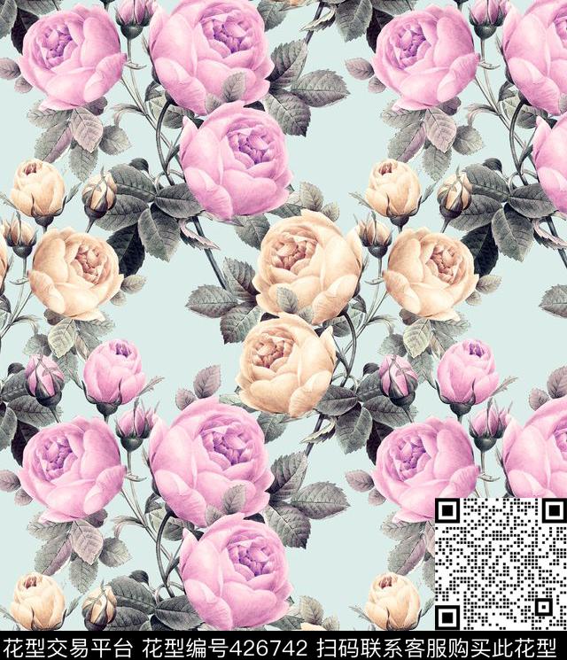 花卉彩色柔美黑白酷炫数码印花华亿平台下载（图片编号: 426742） - 瓦栏（Walan）