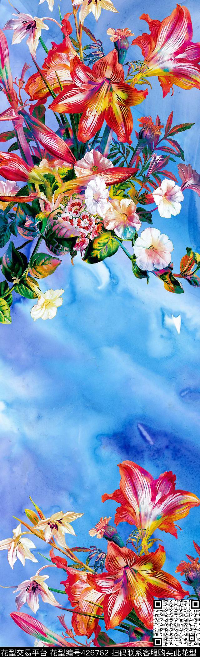 定位百合花渐变底数码印花华亿平台下载（图片编号: 426762） - 瓦栏（Walan）