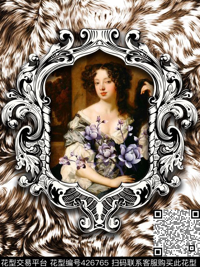 豹纹油画花卉数码印花华亿平台下载（图片编号: 426765） - 瓦栏（Walan）