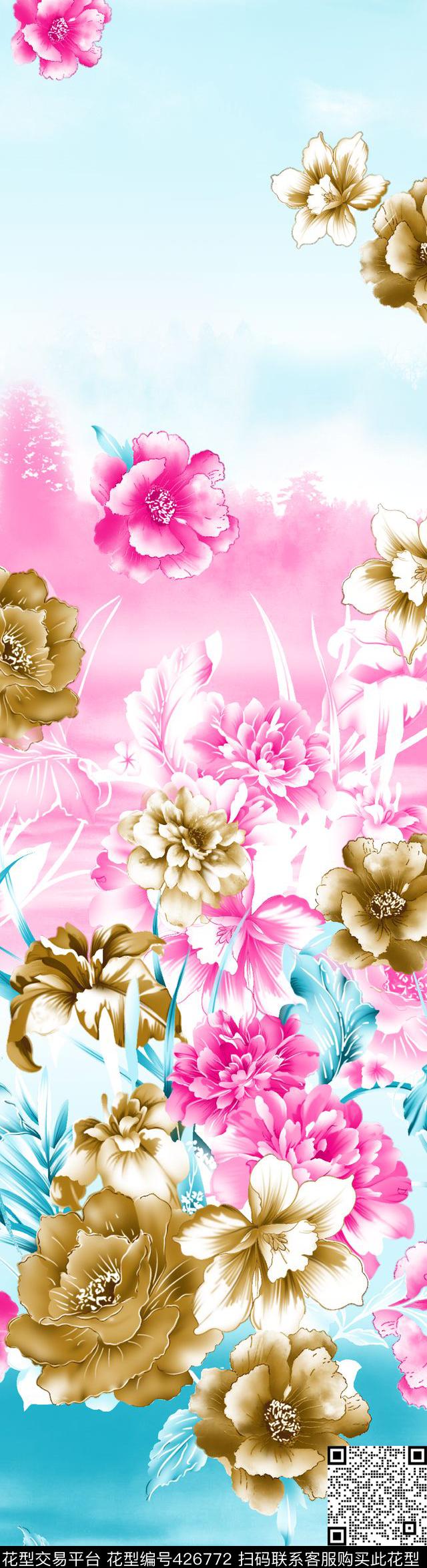 流行时尚花夲中国风数码印花华亿平台下载（图片编号: 426772） - 瓦栏（Walan）