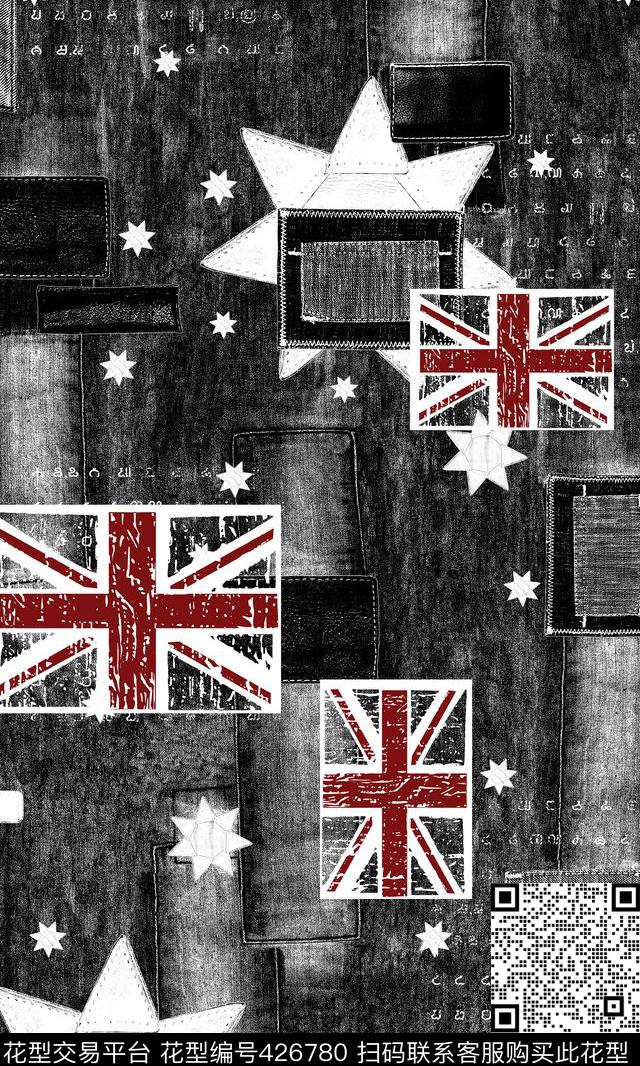 米字旗牛仔风星星数码印花华亿平台下载（图片编号: 426780） - 瓦栏（Walan）