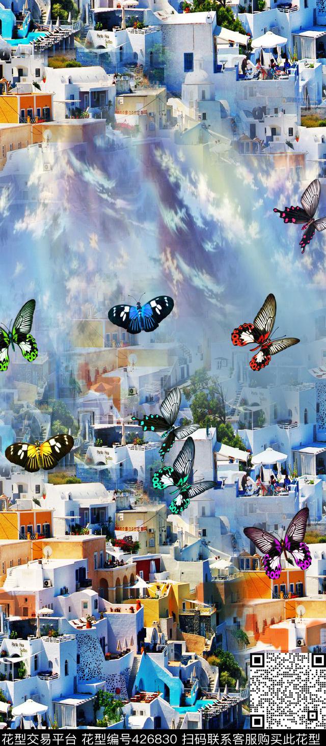 定位蝴蝶房子数码印花华亿平台下载（图片编号: 426830） - 瓦栏（Walan）