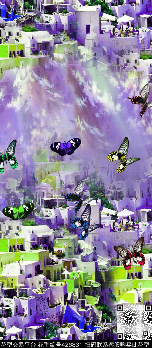 定位蝴蝶房子数码印花华亿平台下载（图片编号: 426831） - 瓦栏（Walan）