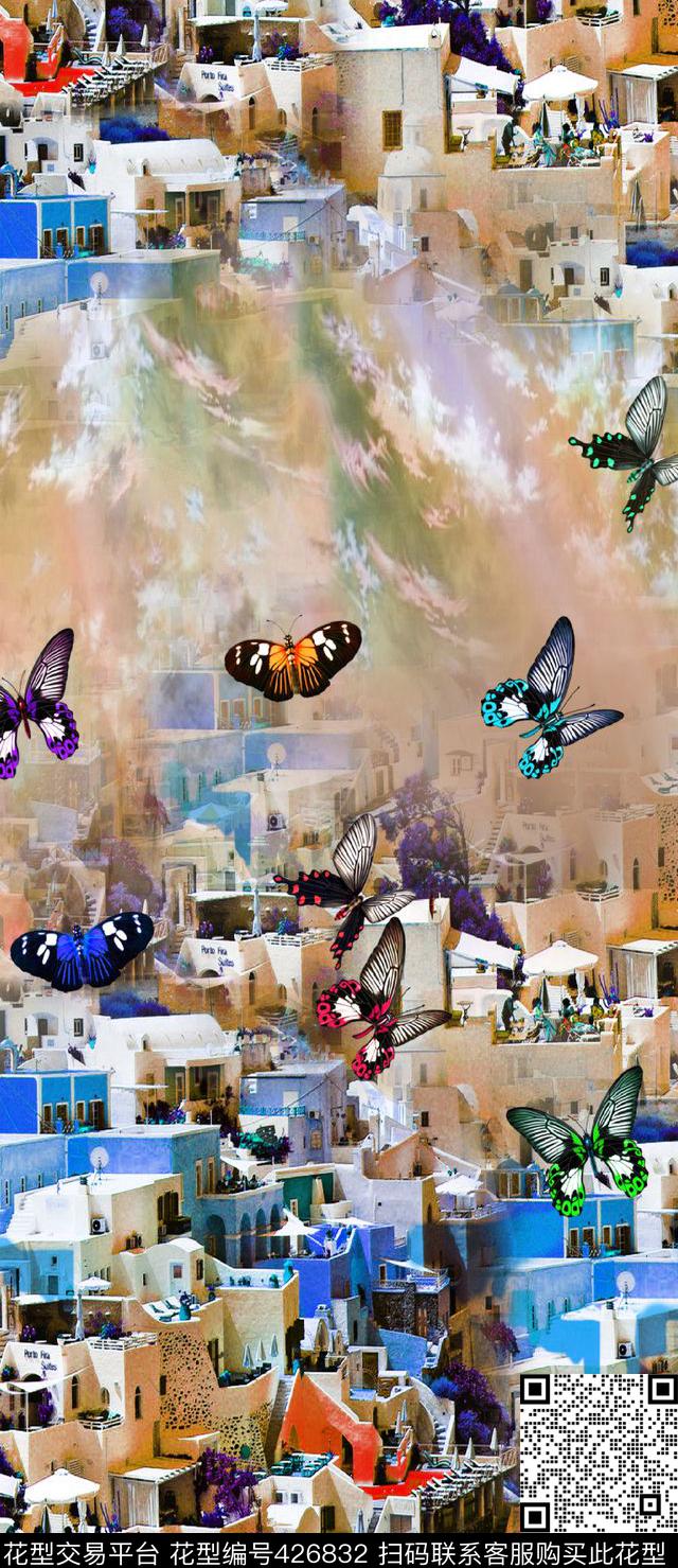 定位蝴蝶房子数码印花华亿平台下载（图片编号: 426832） - 瓦栏（Walan）