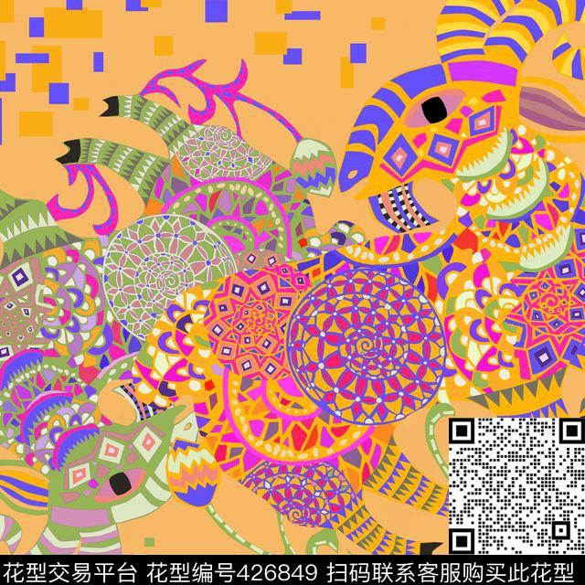 民族风羊方巾传统印花华亿平台下载（图片编号: 426849） - 瓦栏（Walan）
