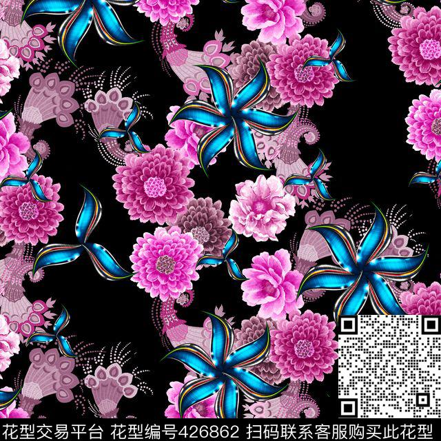 时尚春夏风车矢量菊花数码印花华亿平台下载（图片编号: 426862） - 瓦栏（Walan）