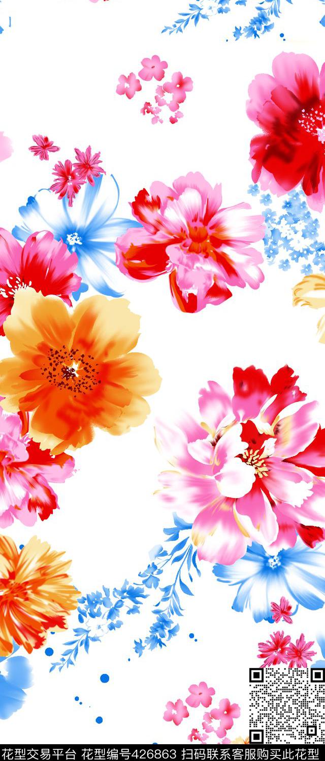 流行时尚花夲清晰甜美传统印花华亿平台下载（图片编号: 426863） - 瓦栏（Walan）
